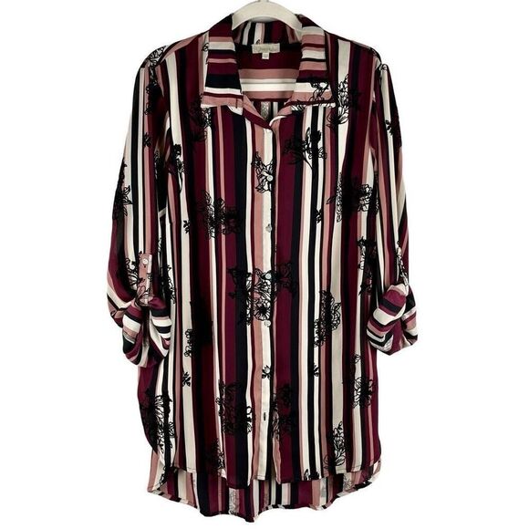 Chenault Women’s Floral Striped Button Down 2X - Picture 1 of 11